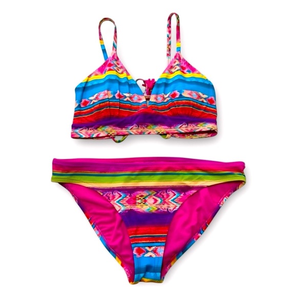 Johnny Was Striped Bathing Suit Back Tie Top & Hipster Bottoms Swim Set sz L & M - Picture 4 of 8